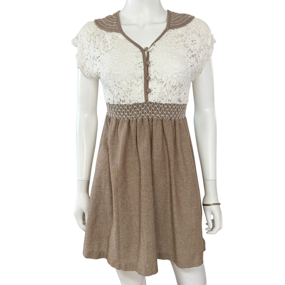 Boho Cottagecore Lace Crochet Dress Prairie Romantic Feminine Soft Girl Medium